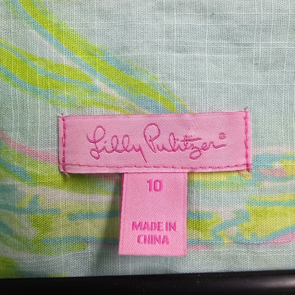 Lilly Pulitzer Shirt Women 10 Green Button Up Long Sleeve Palm Tree Tropical - Picture 5 of 12